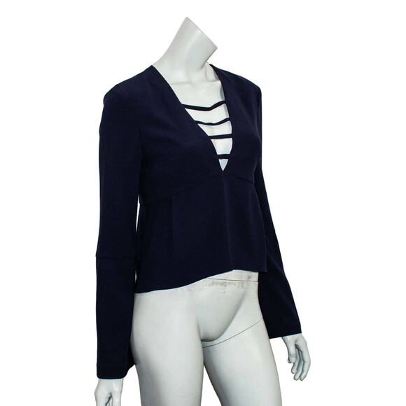 INTERMIX Women's Bell Sleeve Vneck Bouse Blue Size Small - Picture 4 of 8